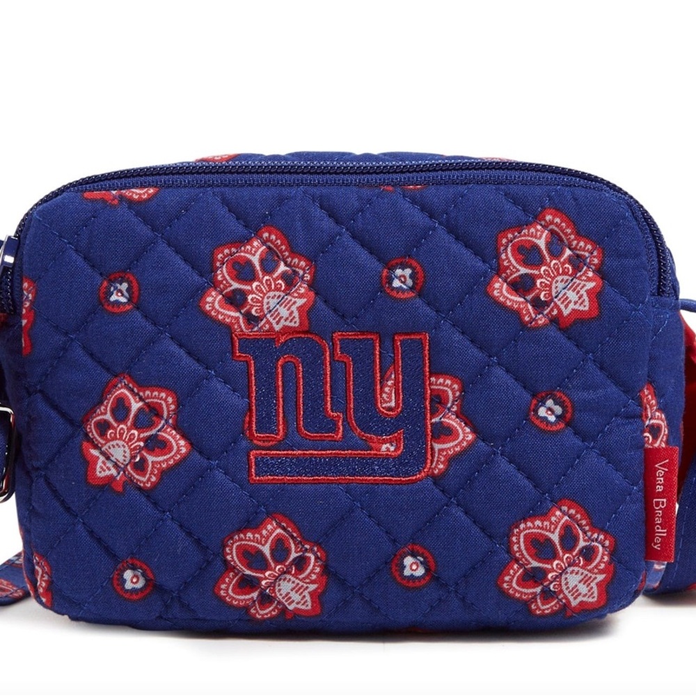 Vera Bradley Blue Quilted Bag with Red Floral Design